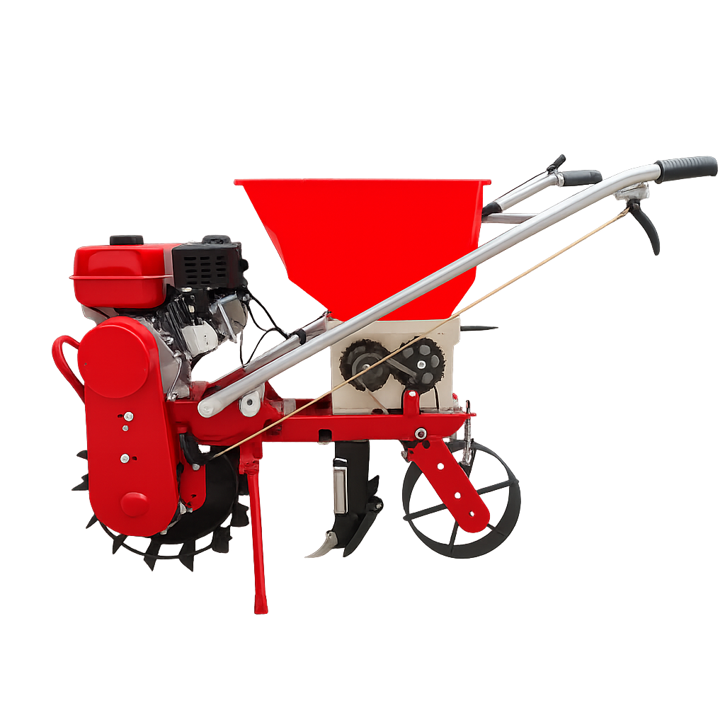Gasoline powered seeder & fertilizer applicator-dual chamber